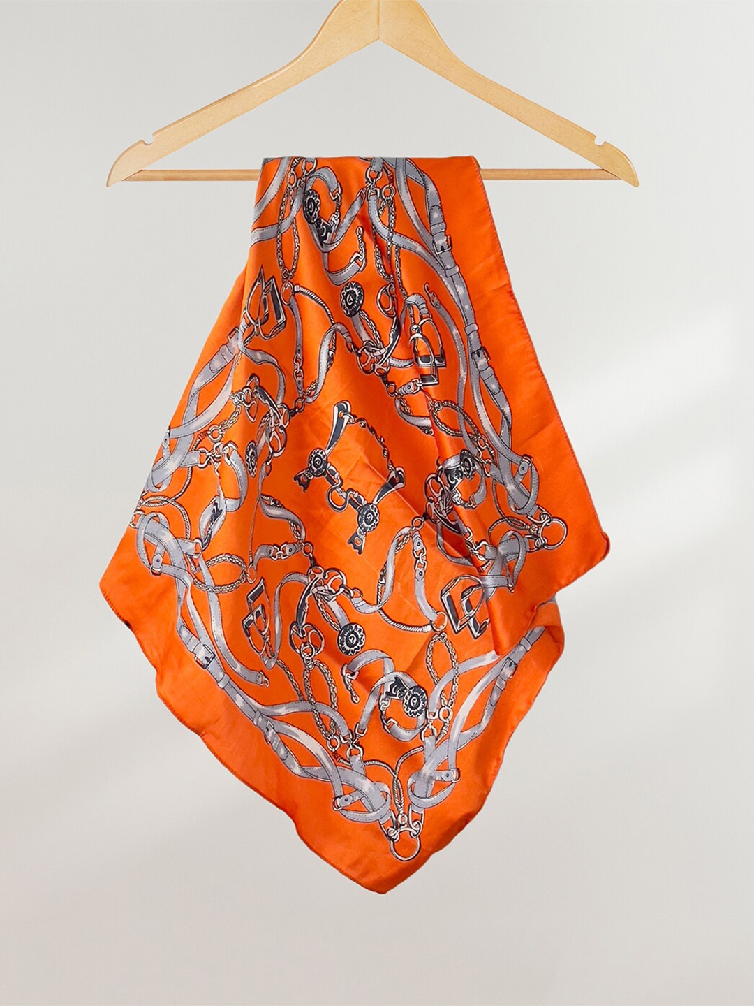 

Ayesha Chains & Leash Printed Satin Scarf, Orange