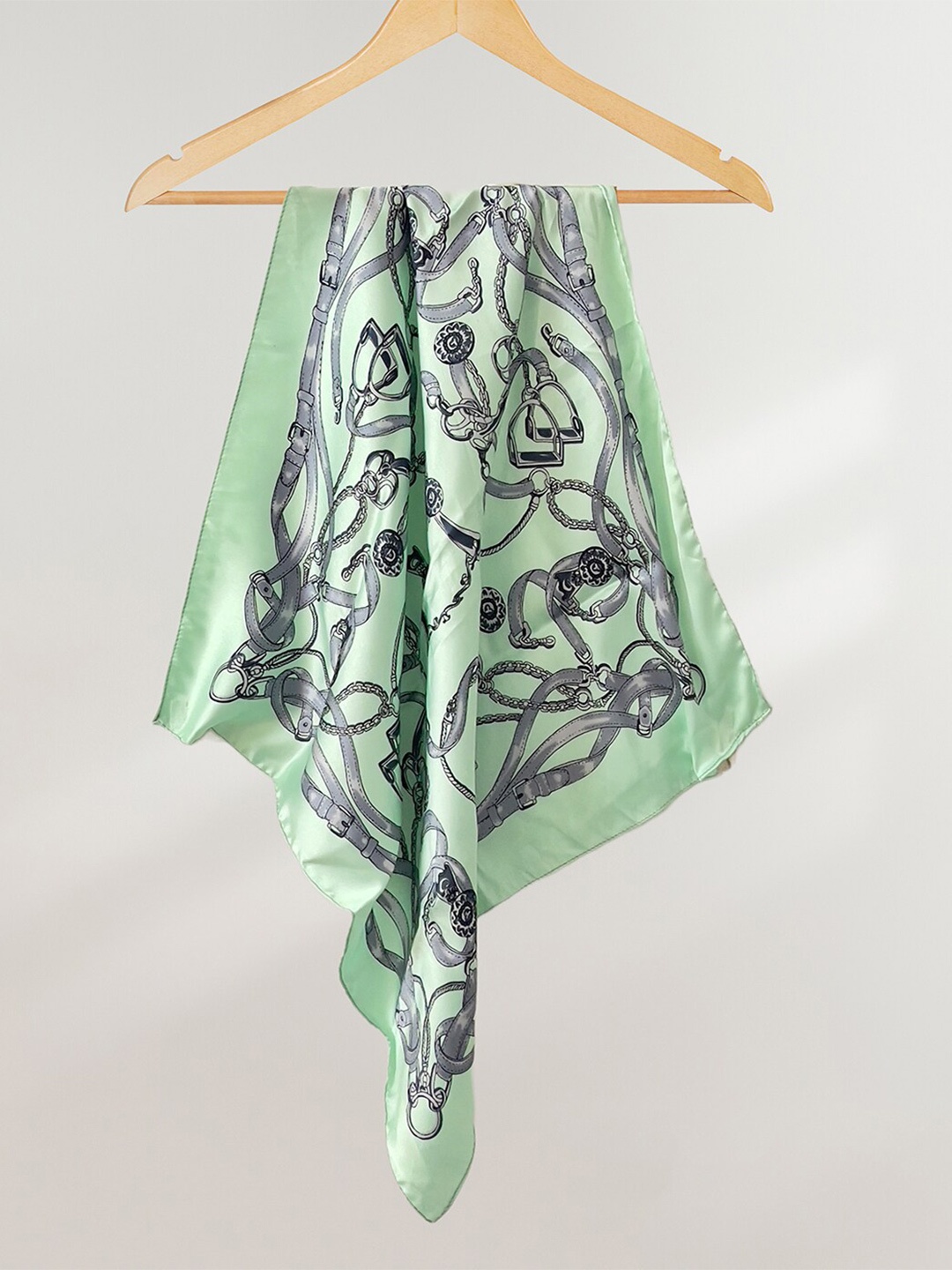 

Ayesha Chains & Leash Printed Satin Scarf, Green