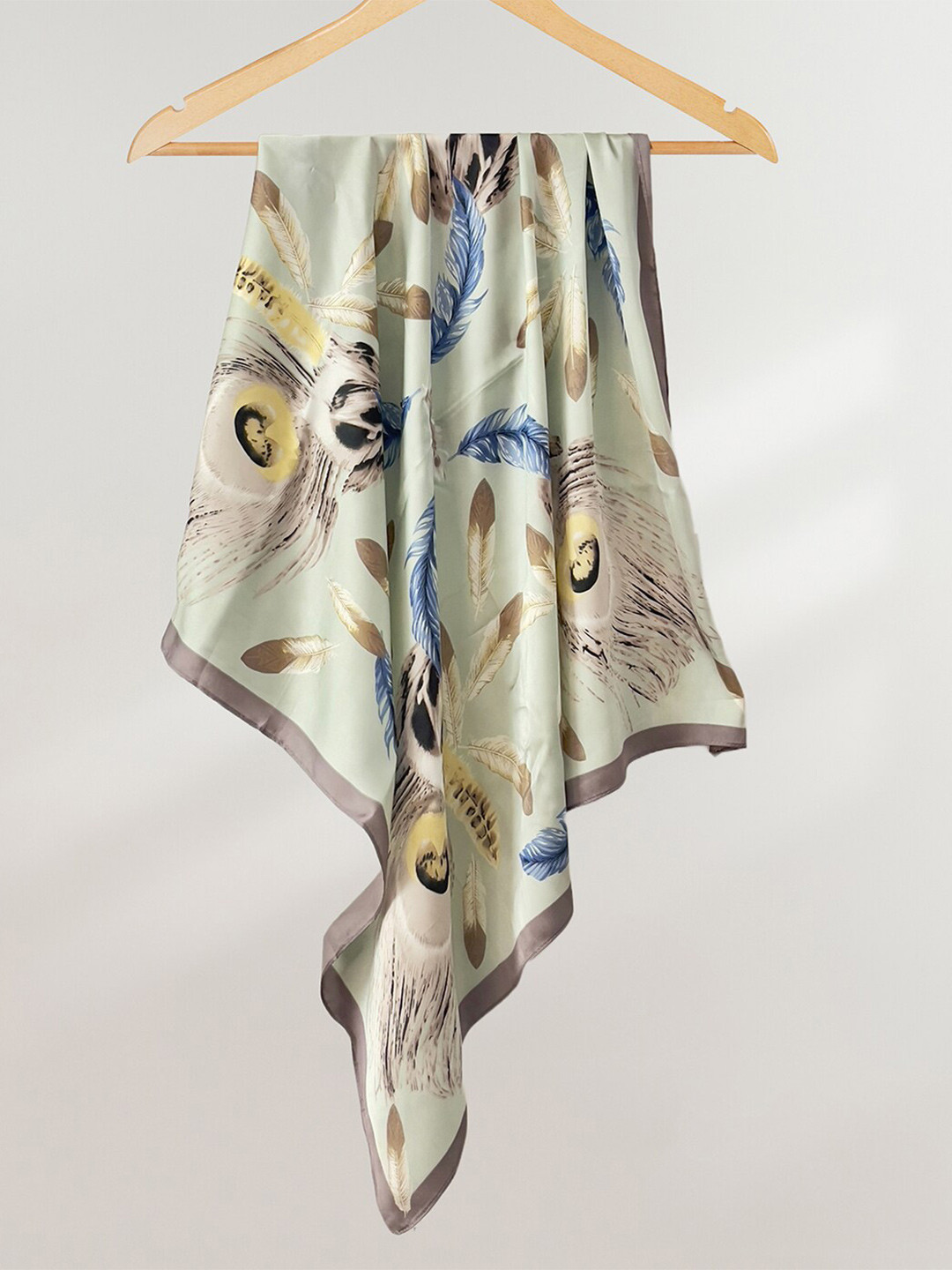 

Ayesha Women Tropical Leaf Printed Satin Square Scarf, Blue