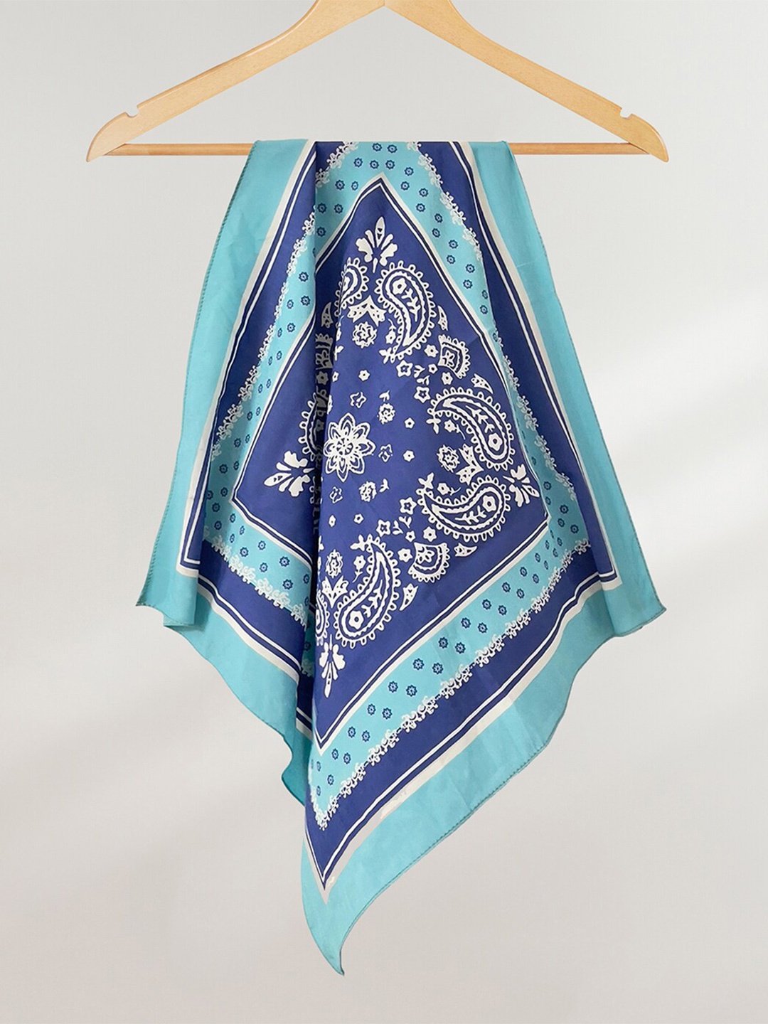 

Ayesha Paisley Boho Bright Printed Satin Scarf, Blue