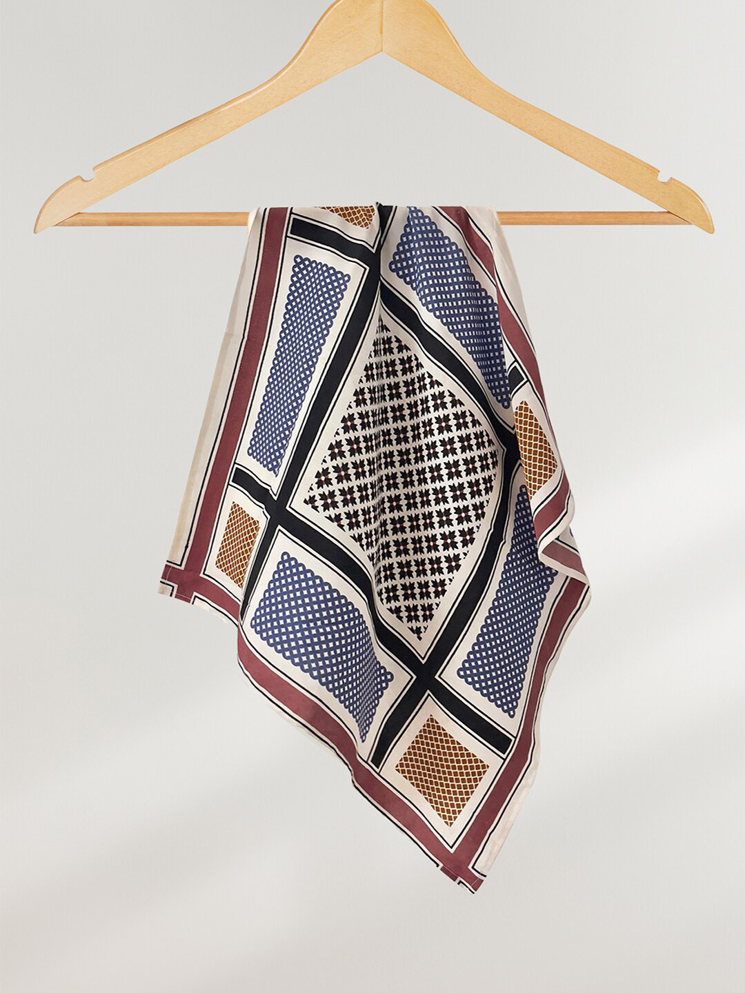 

Ayesha Boho Checks Printed Satin Scarf, White