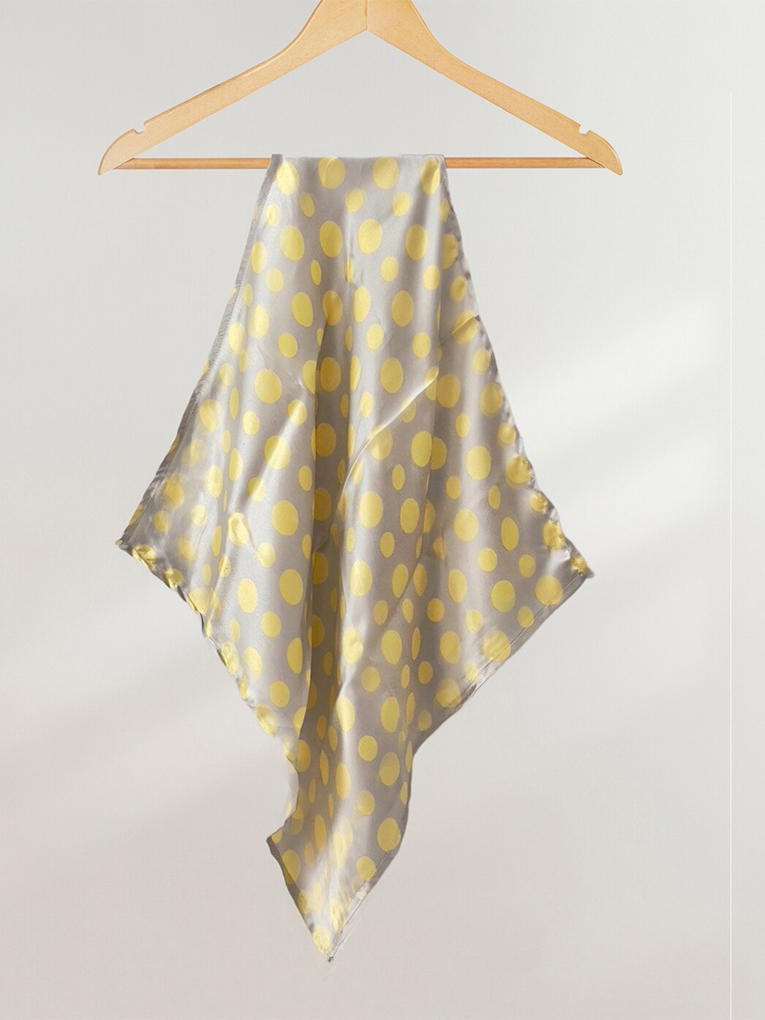 

Ayesha Women Polka Dot Printed Retro Satin Square Scarf, Grey