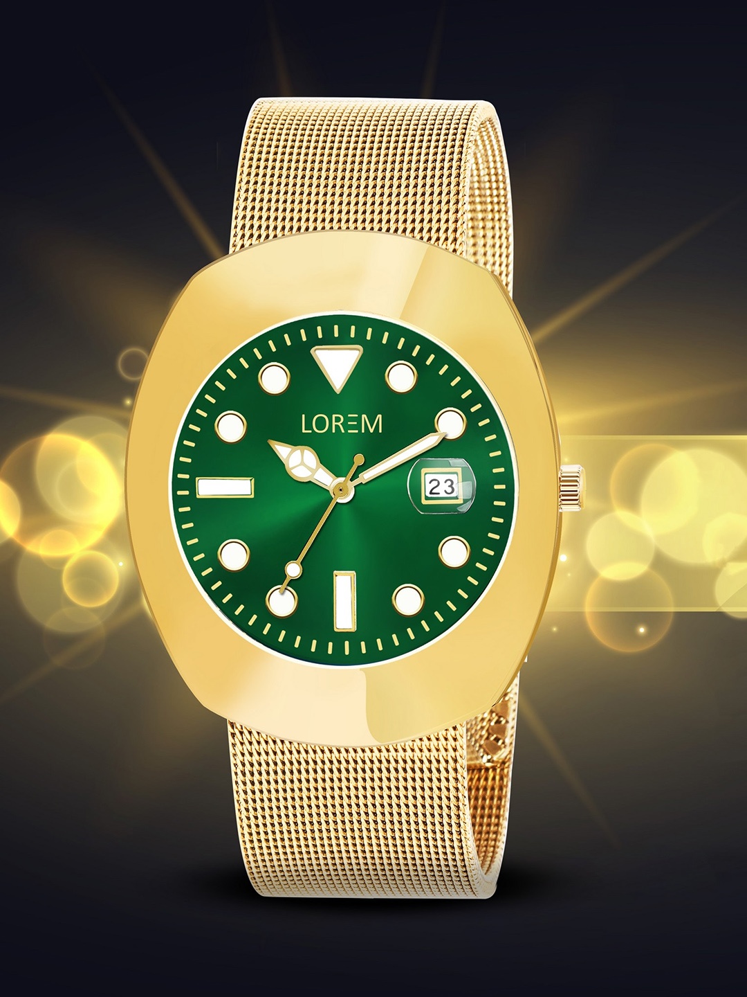 

LOREM Men Embellished Dial & Bracelet Style Straps Analogue Watch LR140-CM, Green