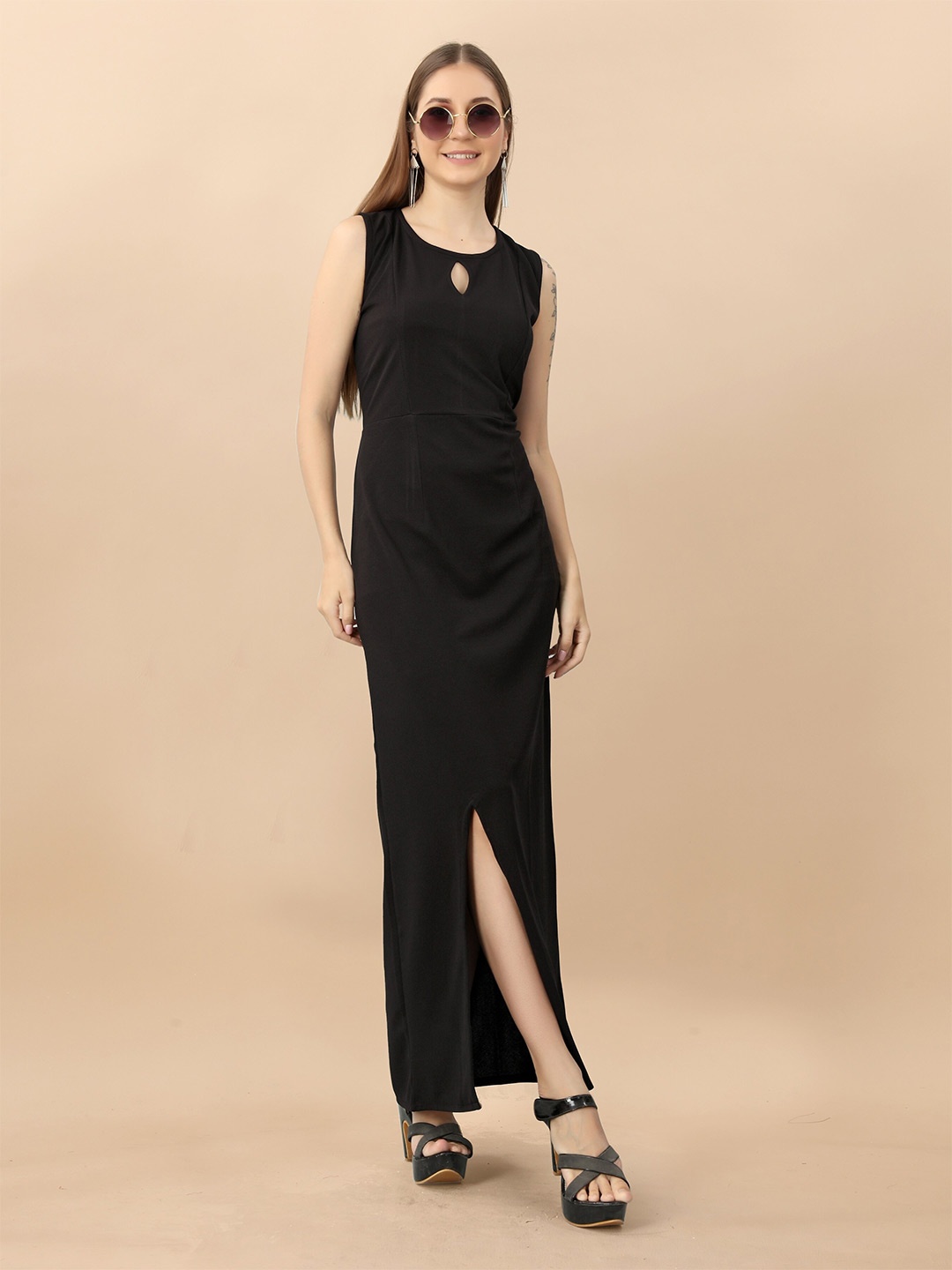 

Fashion FRICKS Keyhole Neck Bodycon Maxi Dress, Black