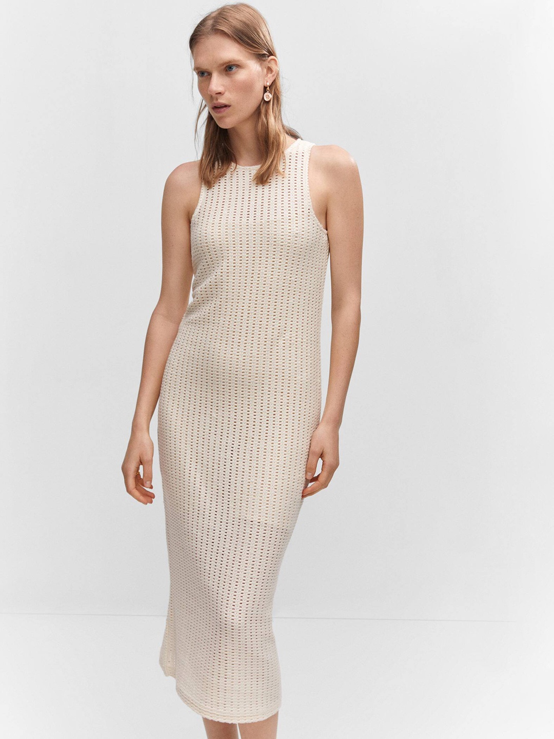 

MANGO Self-Designed Sheath Midi Dress, Off white
