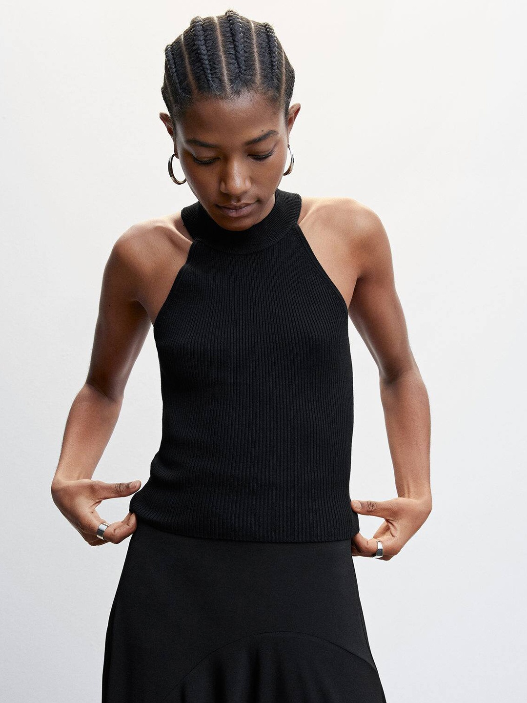 

MANGO Ribbed Knitted Top, Black