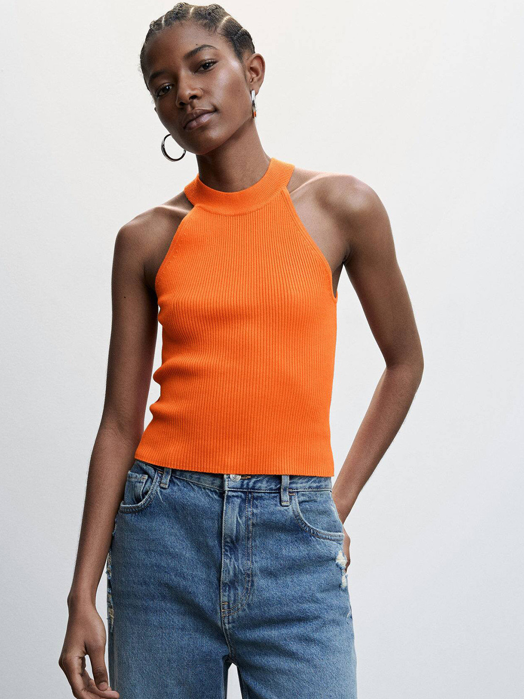 

MANGO Ribbed Knitted Top, Orange