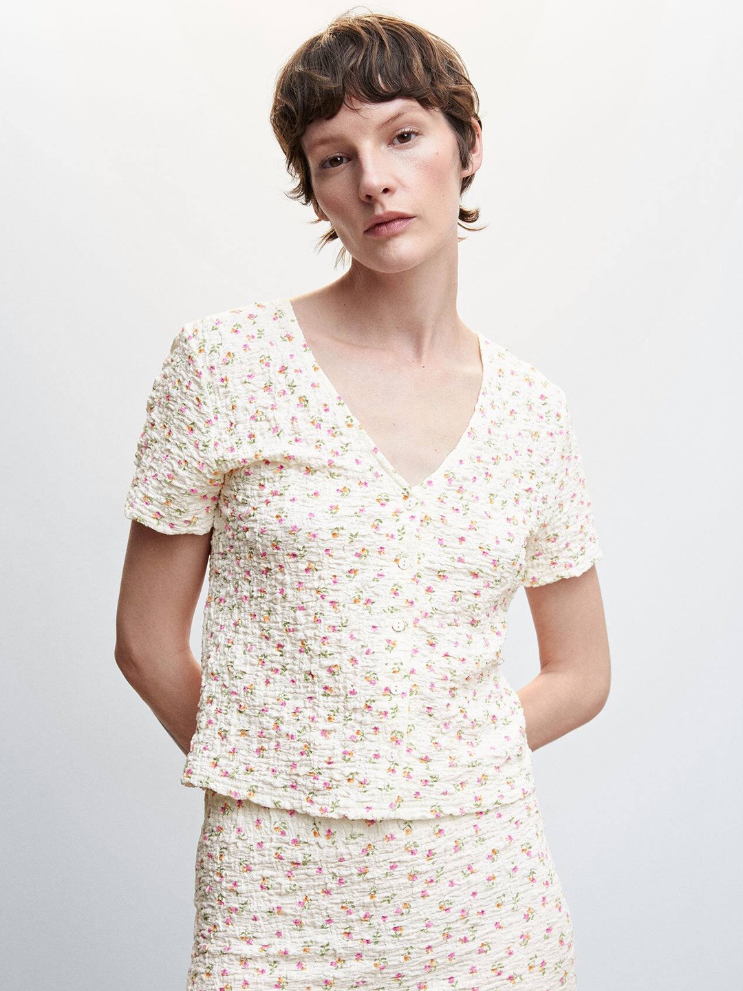 

MANGO Floral Print Top, Cream
