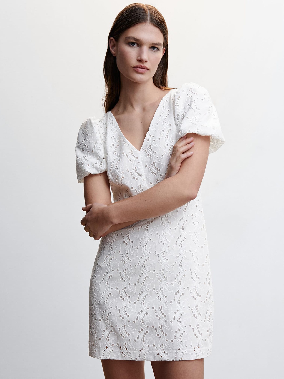 

MANGO Schiffl Pure Cotton Sheath Mini Dress, White