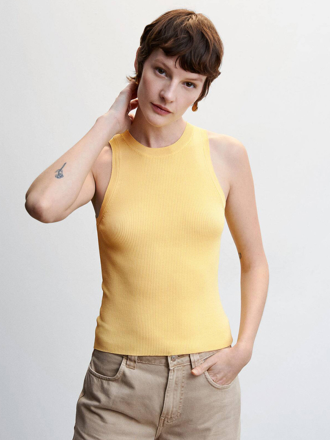 

MANGO Ribbed Sleeveless Tank Top, Yellow