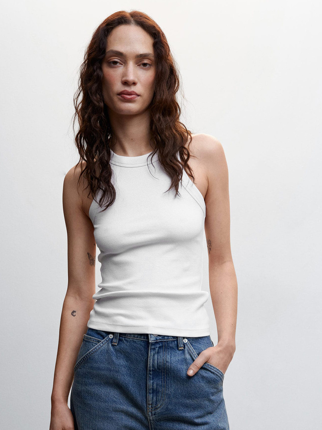 

MANGO Ribbed Knitted Top, White