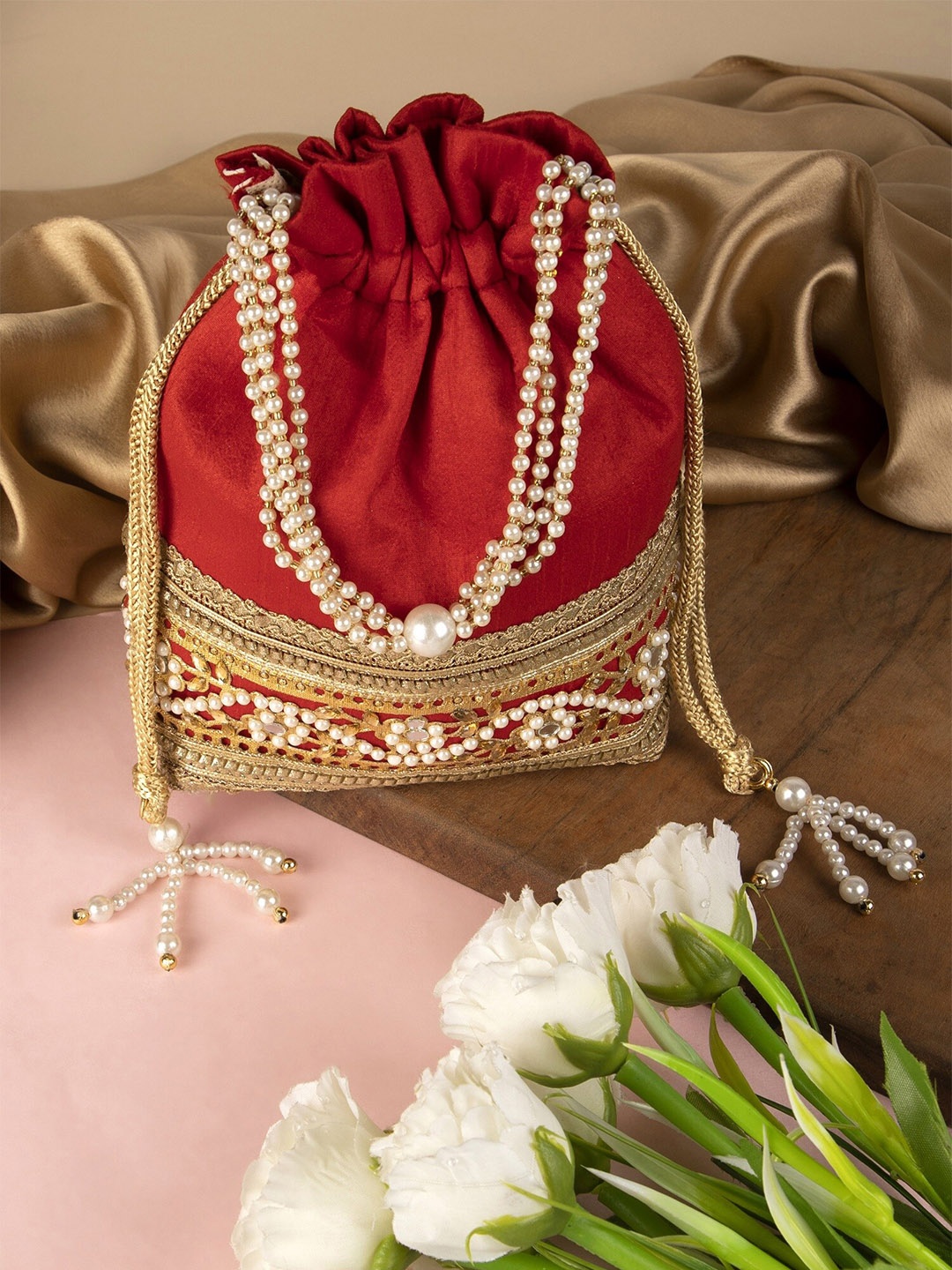 

Aditi Wasan Embellished Potli Clutch, Red