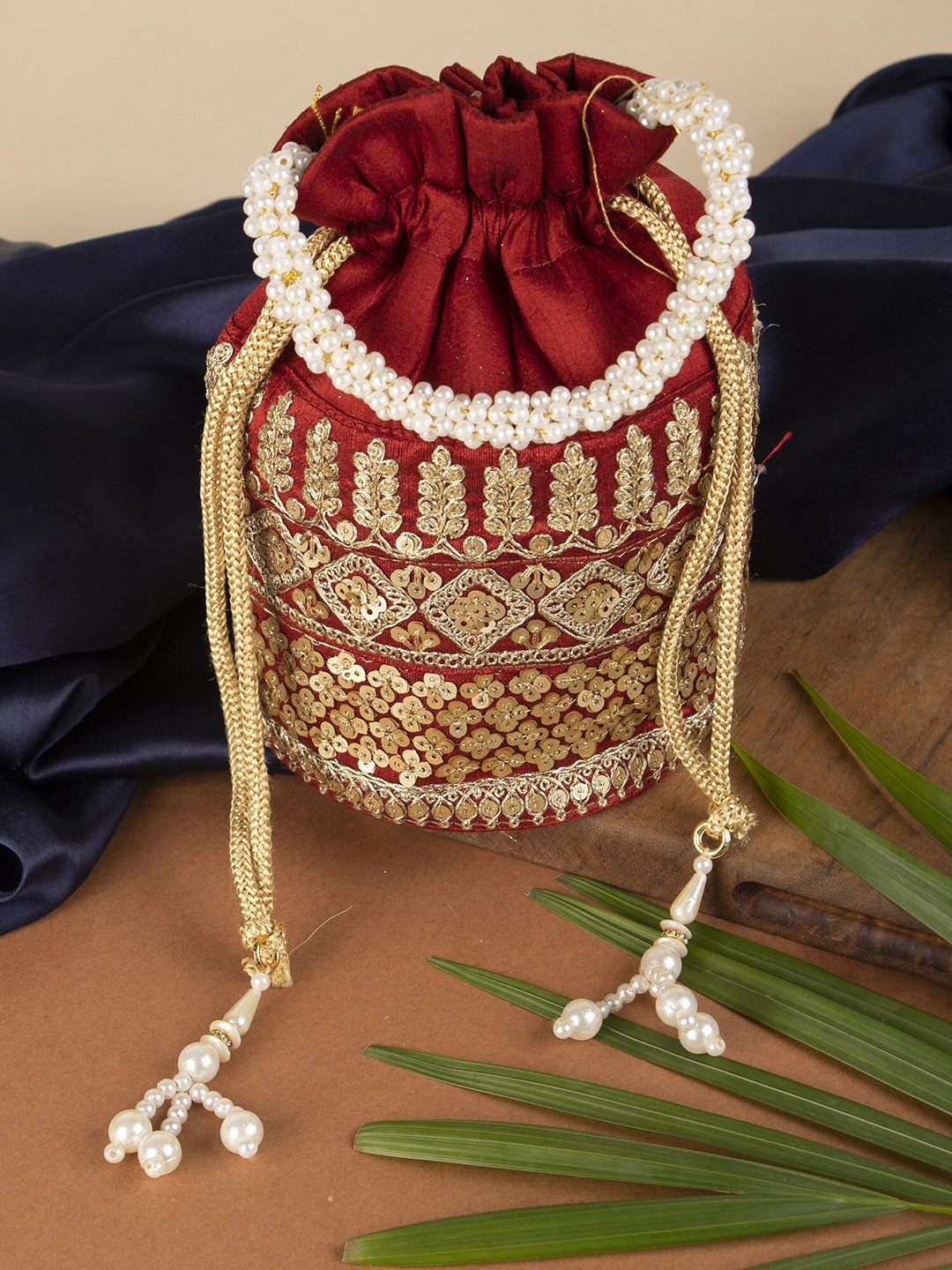 

Aditi Wasan Embroidered Potli Clutch, Red