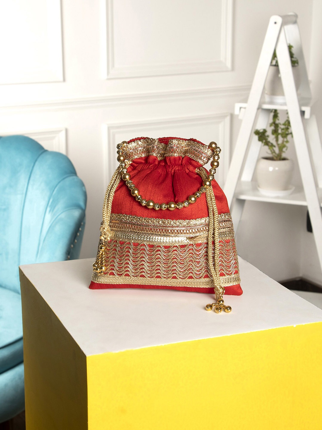 

Aditi Wasan Embellished Potli Clutch, Red