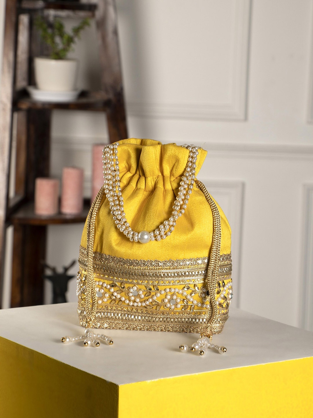

Aditi Wasan Embroidered Potli Clutch, Yellow