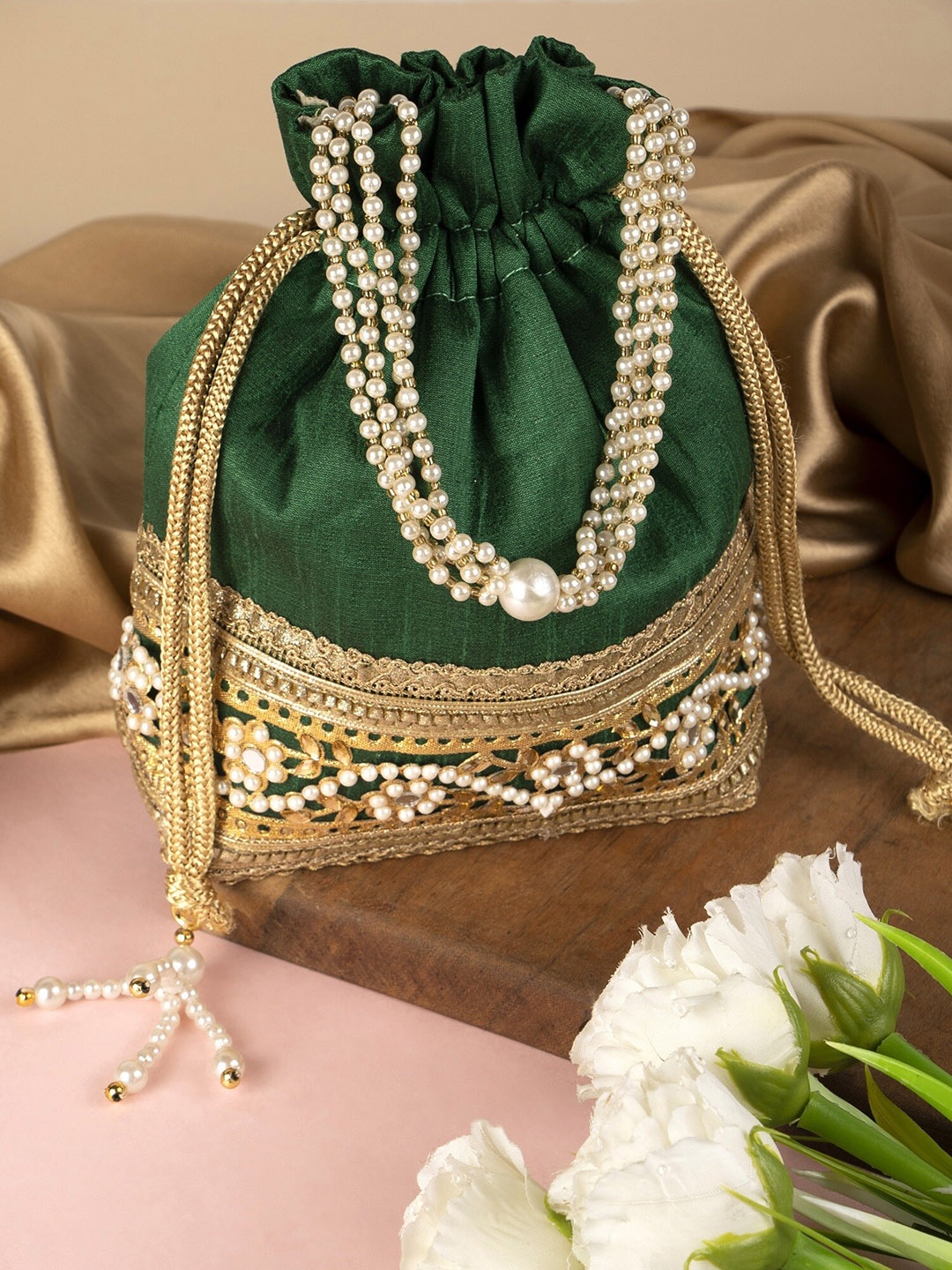 

Aditi Wasan Embellished Potli Clutch, Green