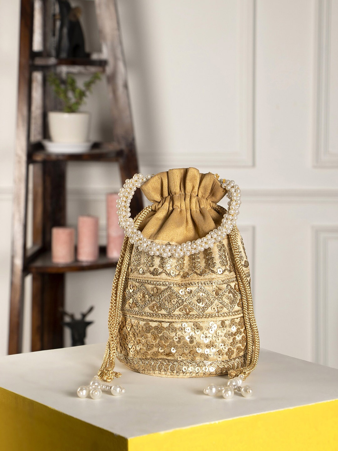 

Aditi Wasan Embellished Potli Clutch, Beige