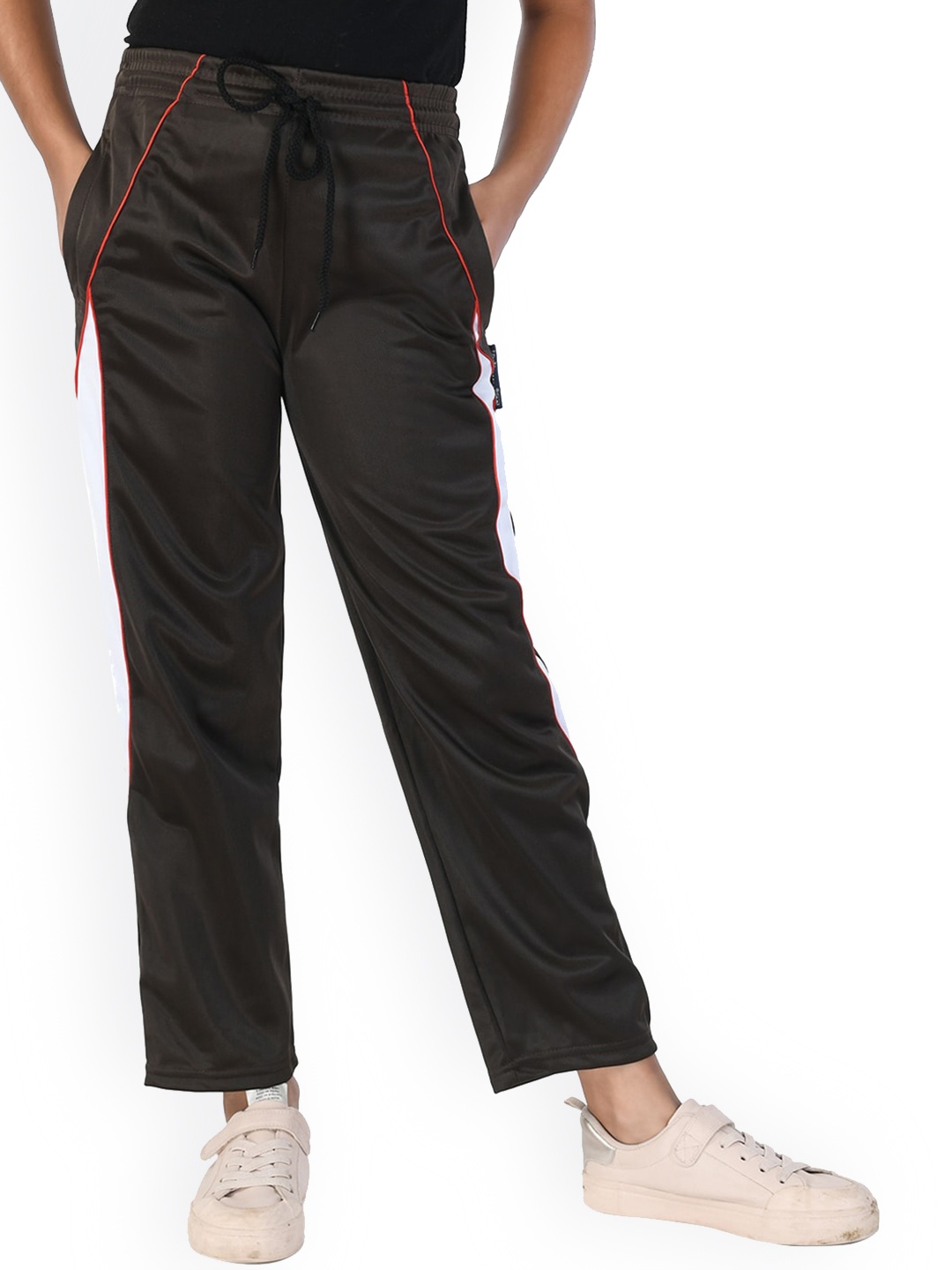 

IndiWeaves Girls Mid-Rise Side Panel Detailed Track Pants, Brown