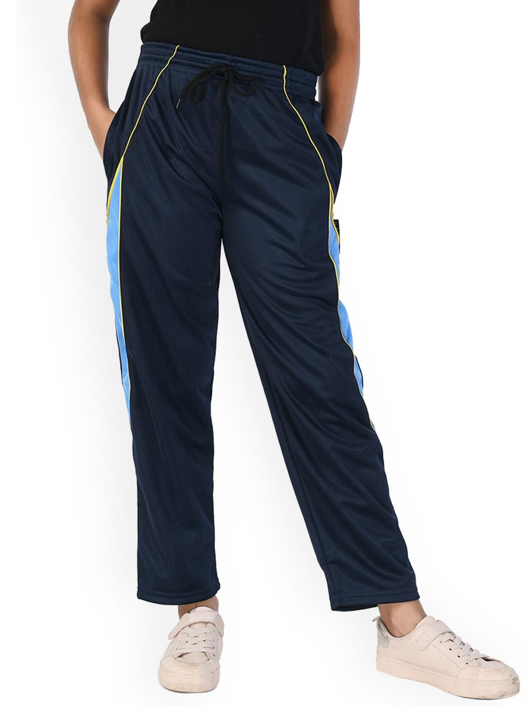 

IndiWeaves Girls Mid-Rise Side Panel Detailed Track Pants, Navy blue