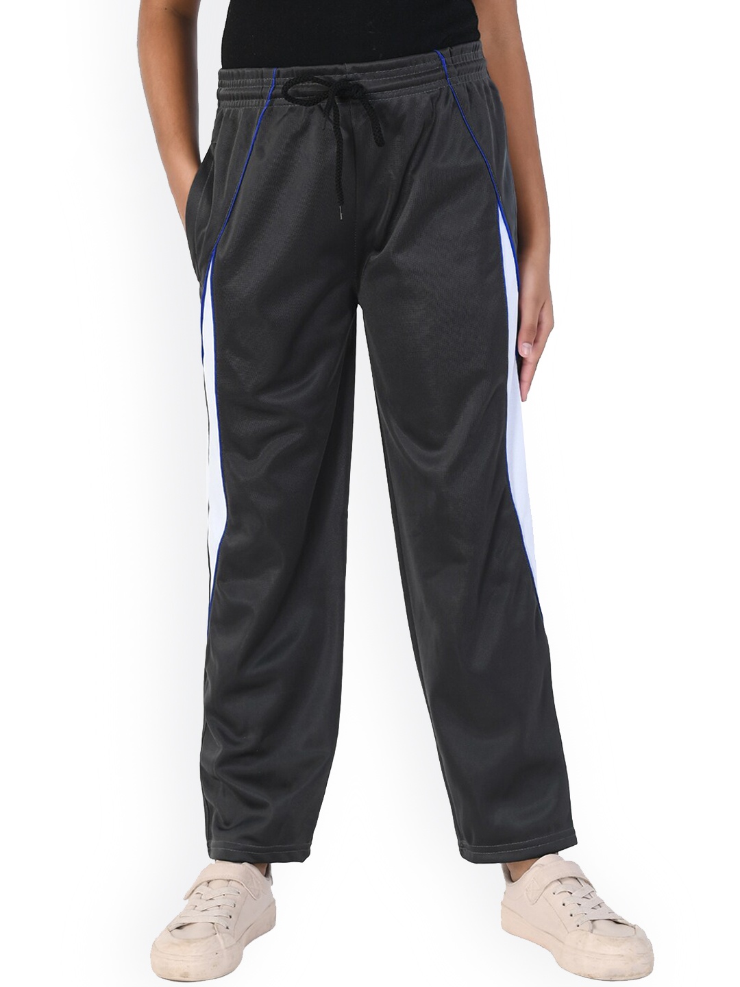 

IndiWeaves Girls Mid-Rise Side Panel Detailed Track Pants, Grey melange