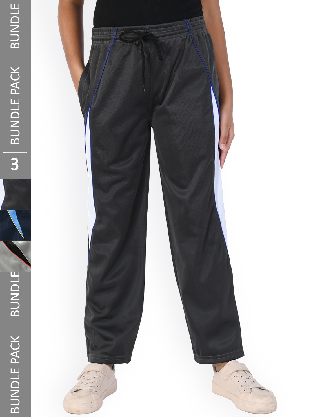 

IndiWeaves Girls Pack Of 3 Mid-Rise Track Pants, Grey melange