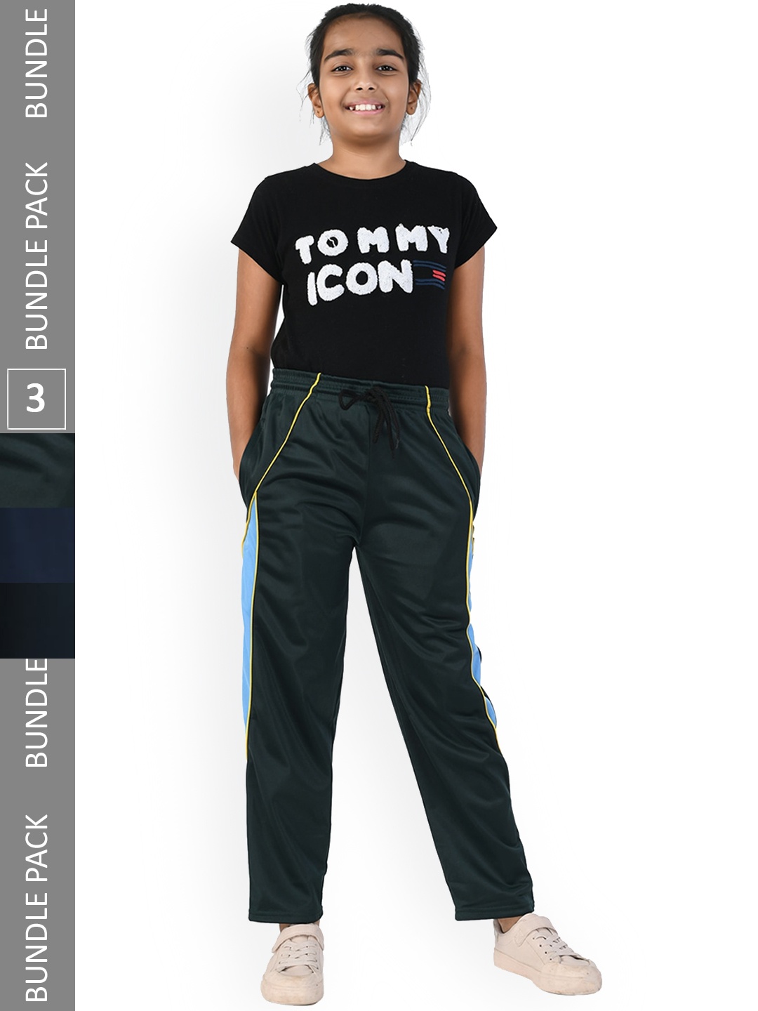 

IndiWeaves Girl Pack Of 3 Mid-Rise Track Pants, Black