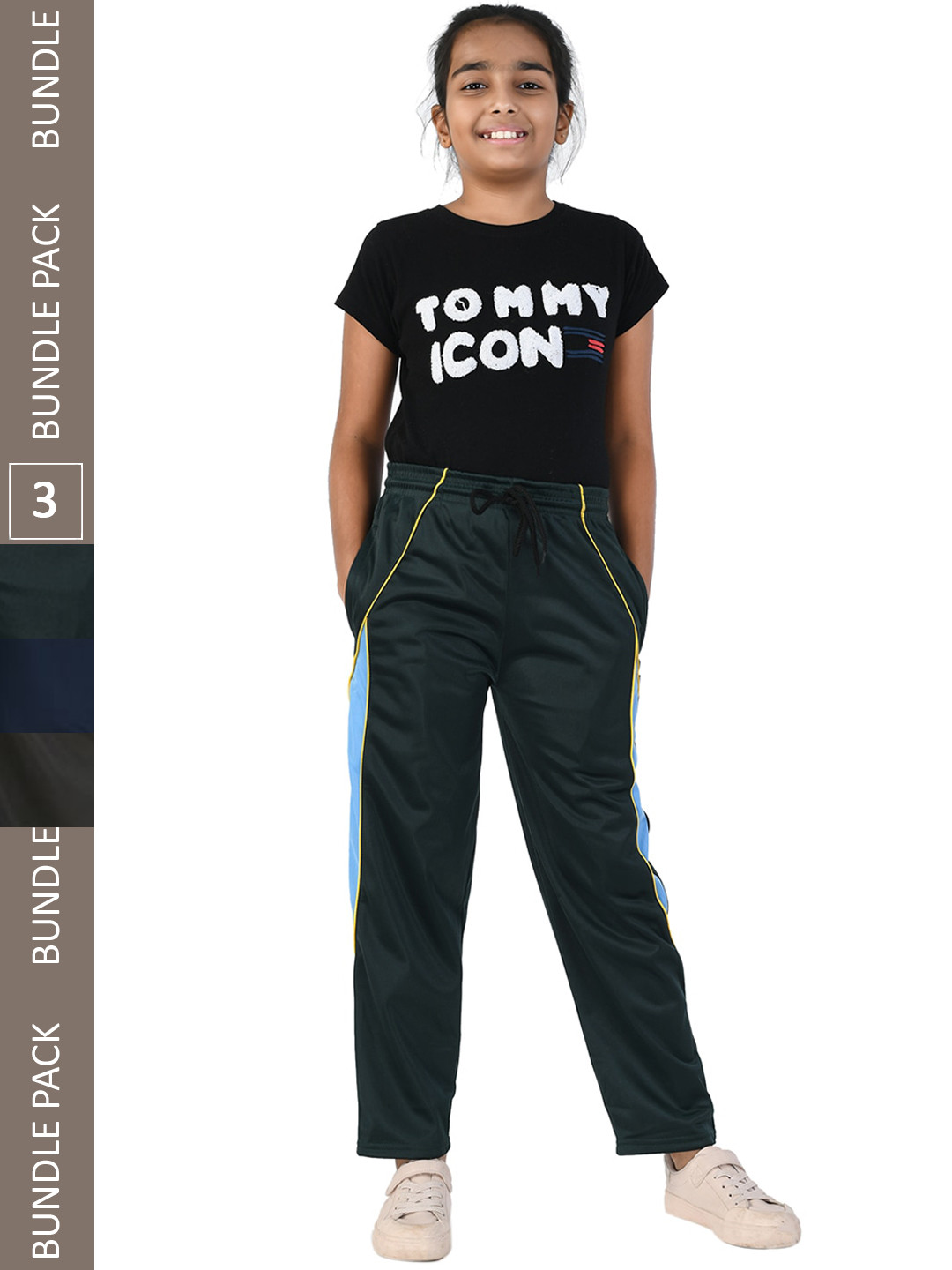 

IndiWeaves Girl Pack Of 3 Relaxed Fit Track Pants, Black