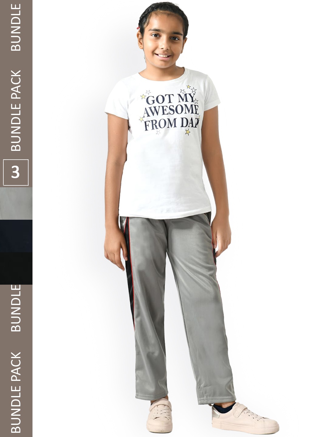 

IndiWeaves Girl Pack Of 3 Relaxed Fit Track Pants, Grey