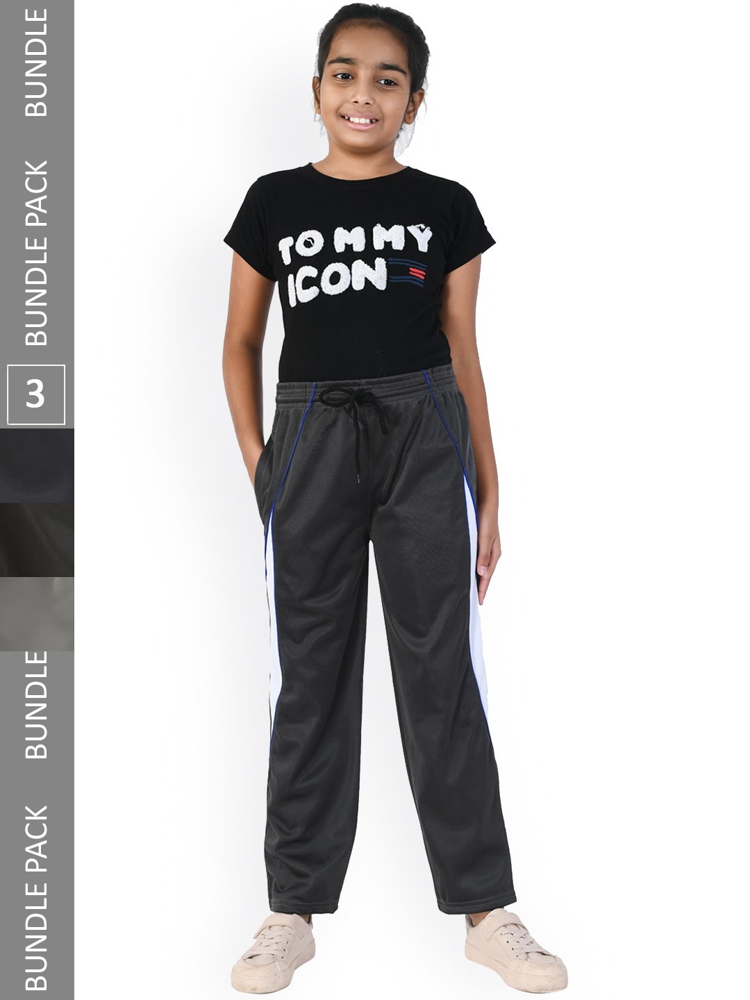 

IndiWeaves Girl Pack Of 3 Relaxed Fit Track Pants, Black