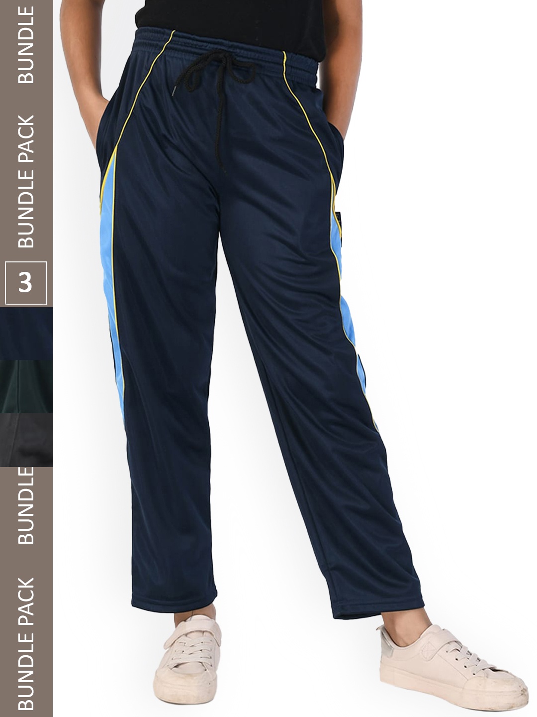 

IndiWeaves Girls Pack Of 3 Relaxed Fit Track Pants, Navy blue