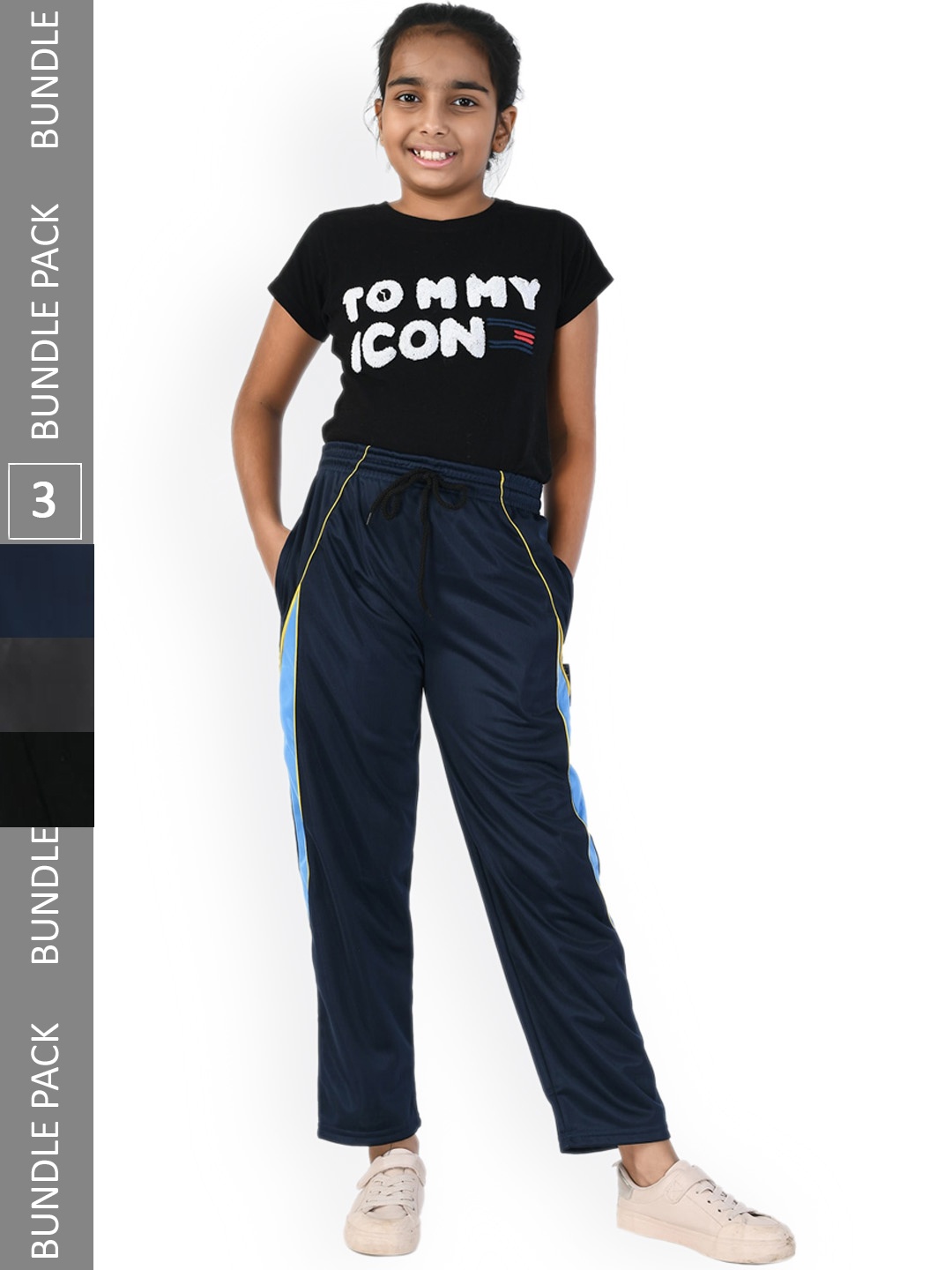 

IndiWeaves Girls Pack of 3 Relaxed Fit Track Pants, Navy blue