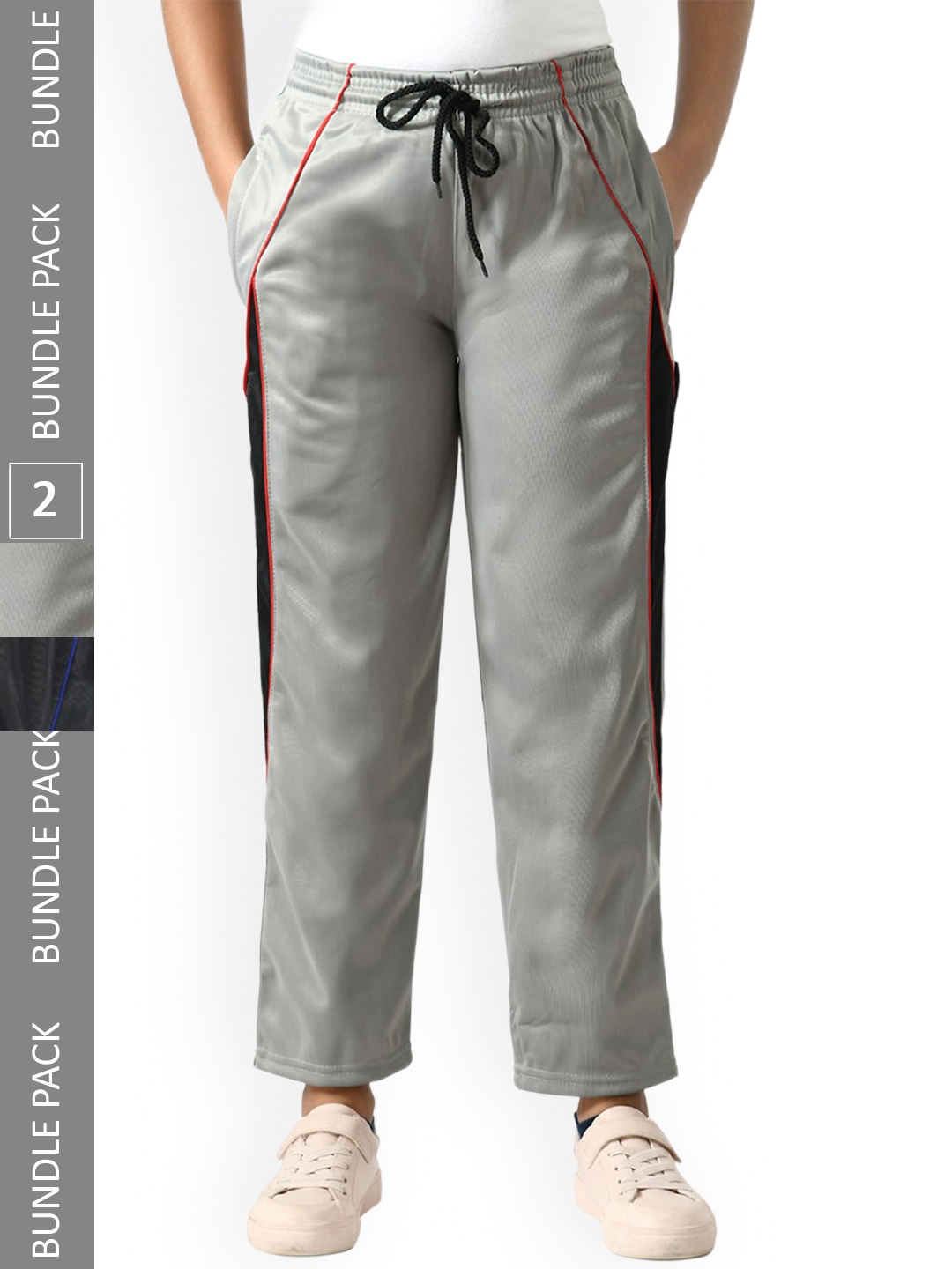 

IndiWeaves Girls Pack of 2 Colorblocked Track Pants, Grey