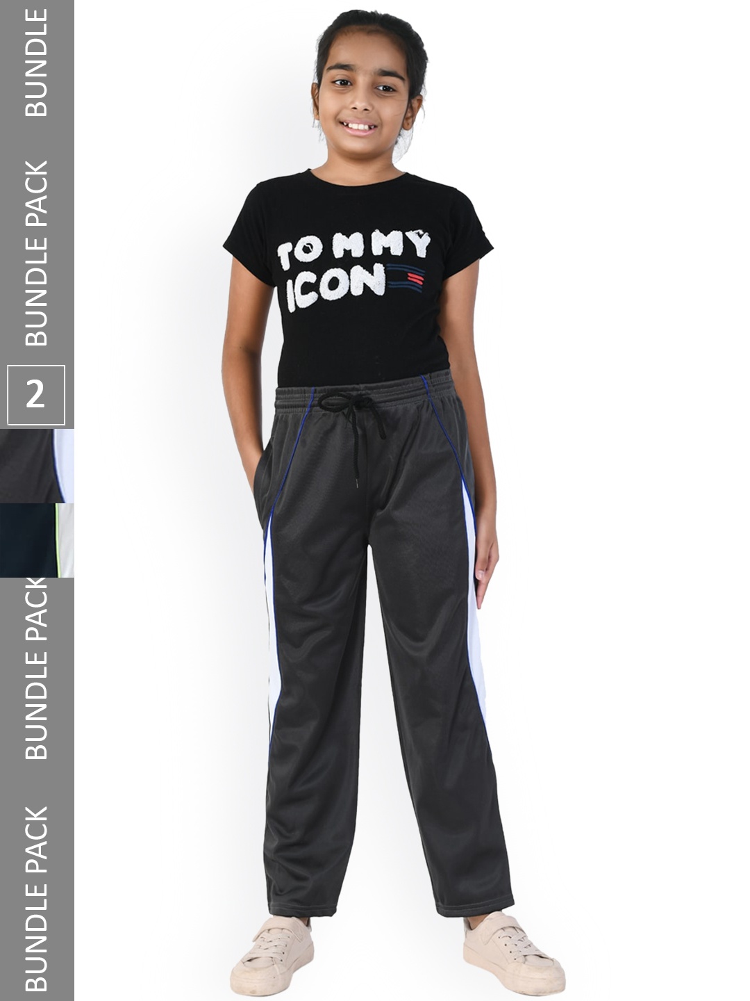

IndiWeaves Girls Pack of 2 Relaxed Fit Track Pants, Black