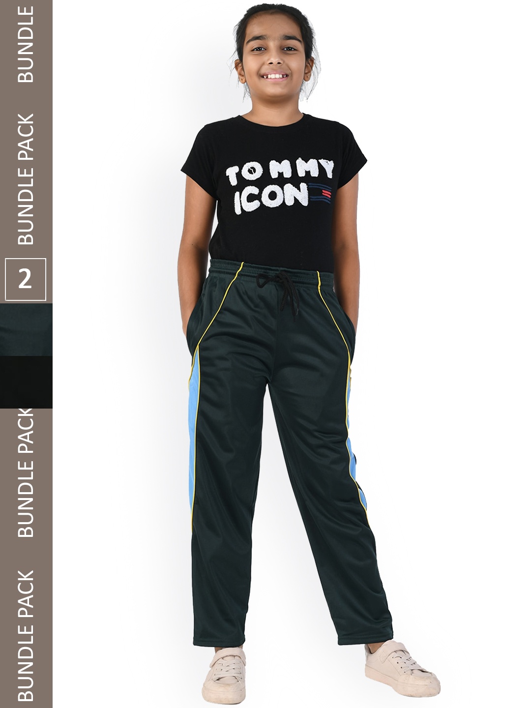 

IndiWeaves Girls Pack of 2 Relaxed Fit Track Pants, Black
