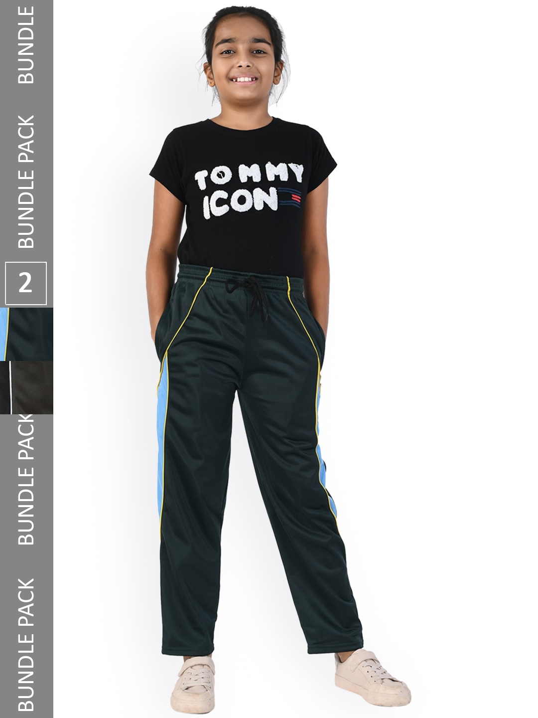 

IndiWeaves Girls Pack of 2 Relaxed Fit Track Pants, Black