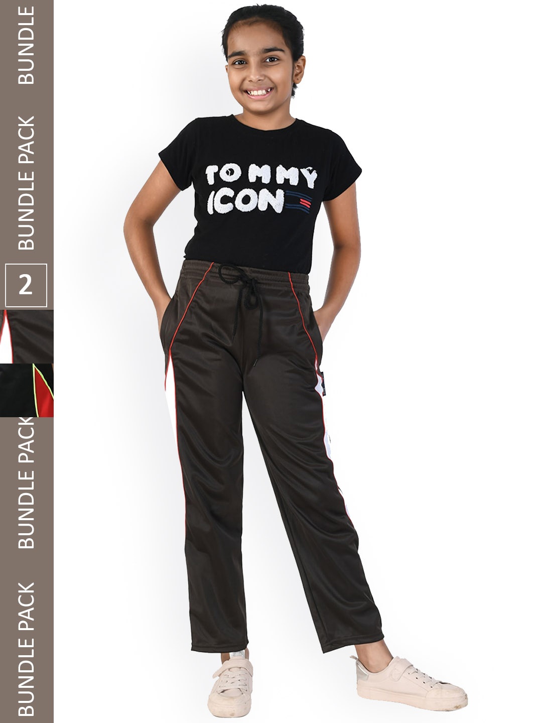 

IndiWeaves Girls Pack of 2 Colourblocked Track Pants, Black