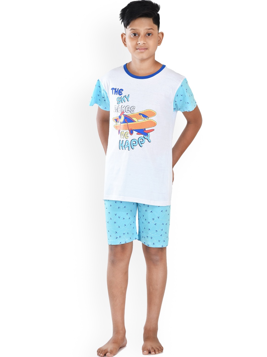 

Clothe Funn Boys Typography Printed Night suit, White