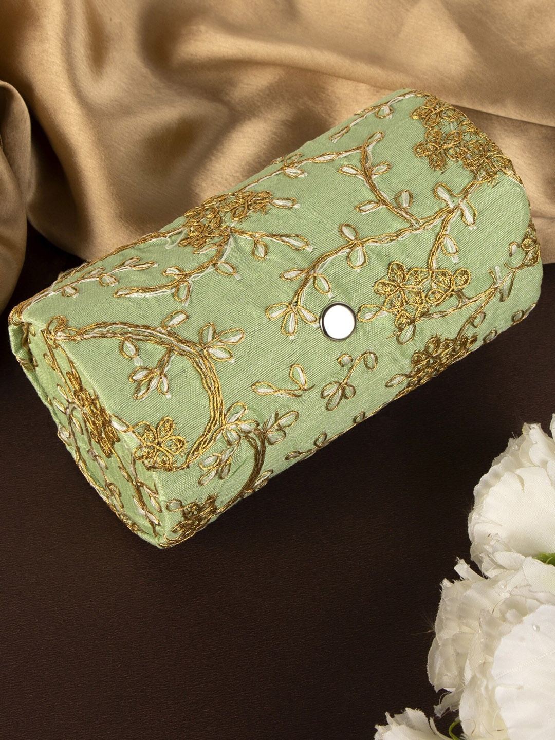 

Aditi Wasan Green Zari Embroidered Bangle Organizer Box