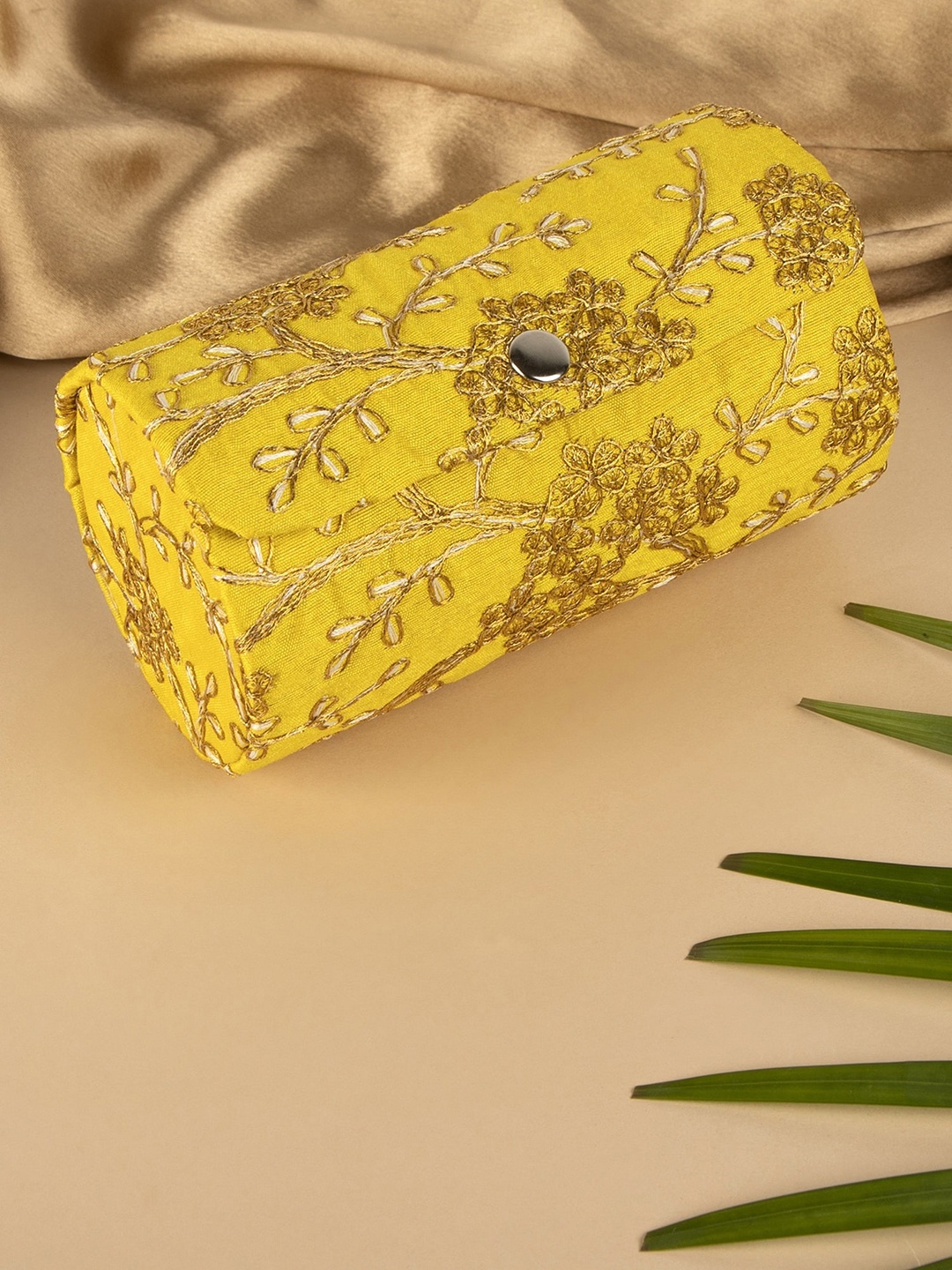 

Aditi Wasan Yellow Zari Thread Embroidered Bangle Organizer Box