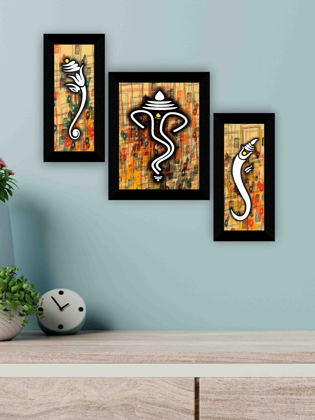 

SAF Yellow & Orange 3-Pieces Lord Ganesha Printed Framed Wall Art