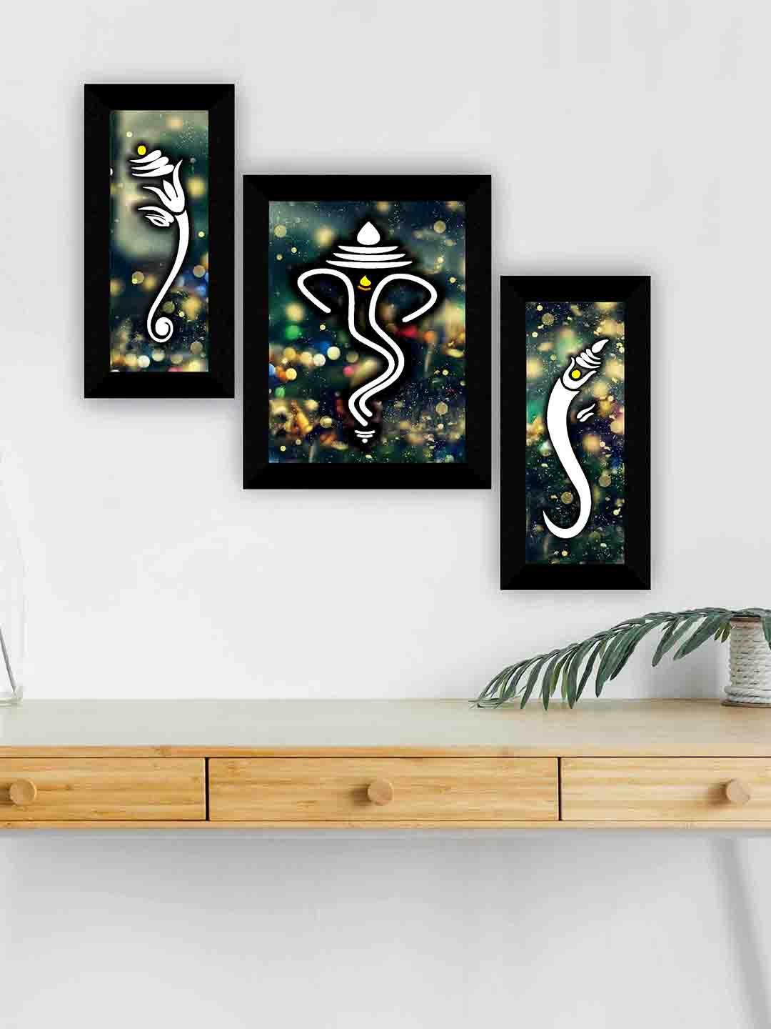 

SAF Black & Grey 3-Pieces Lord Ganesha Printed Framed Wall Art
