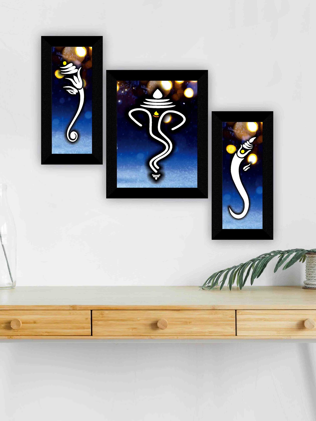 

SAF Blue 3-Pieces Lord Ganesha Printed Framed Wall Art