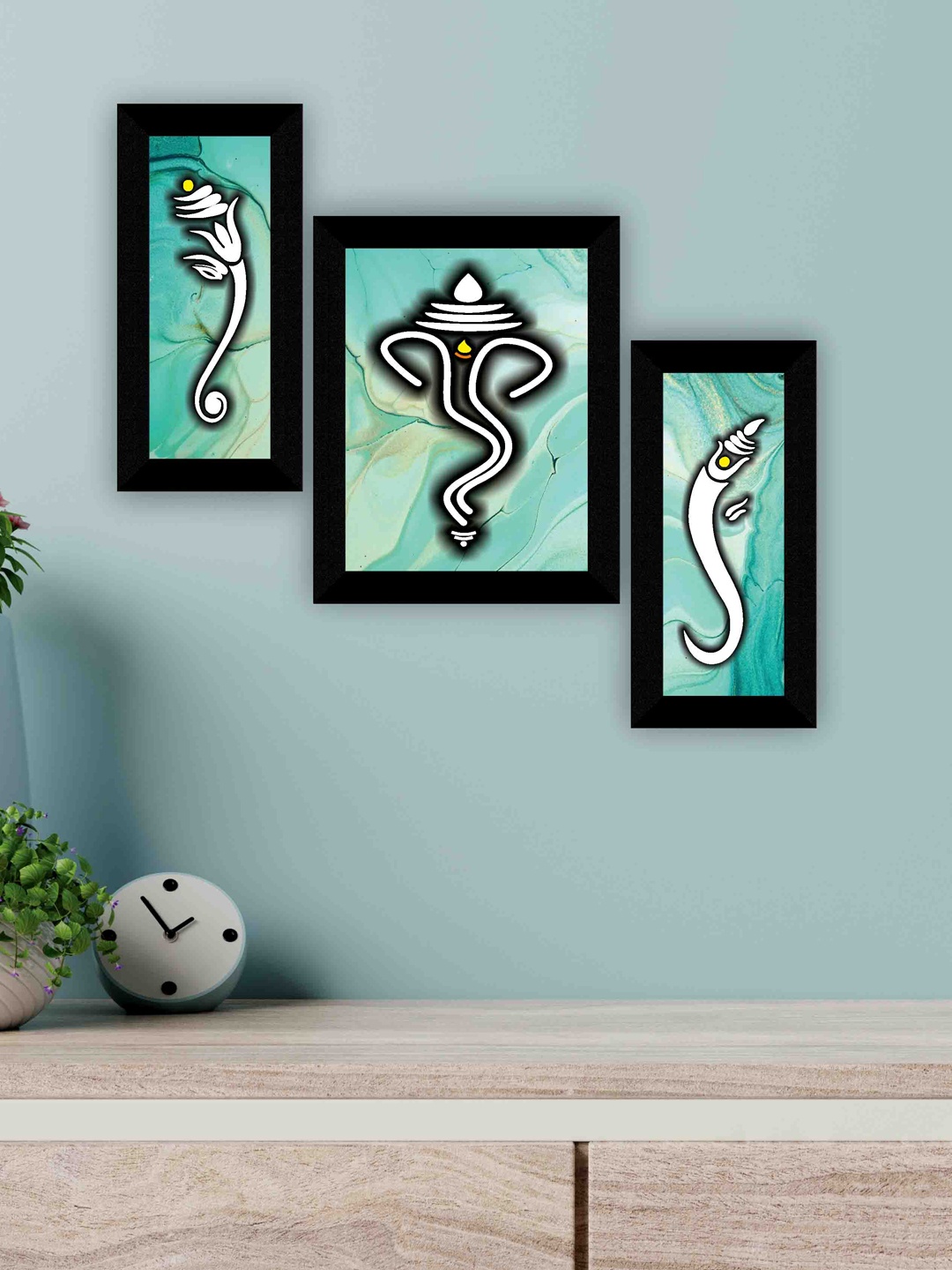 

SAF Blue & White 3-Pieces Lord Ganesha Printed Framed Wall Art