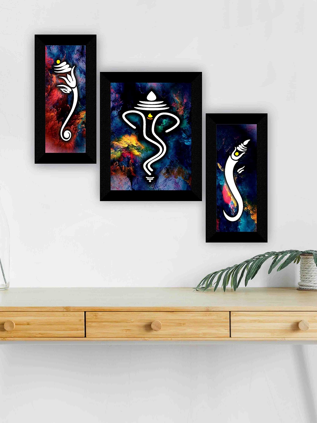 

SAF Blue & Black 3-Pieces Lord Ganesha Printed Framed Wall Art