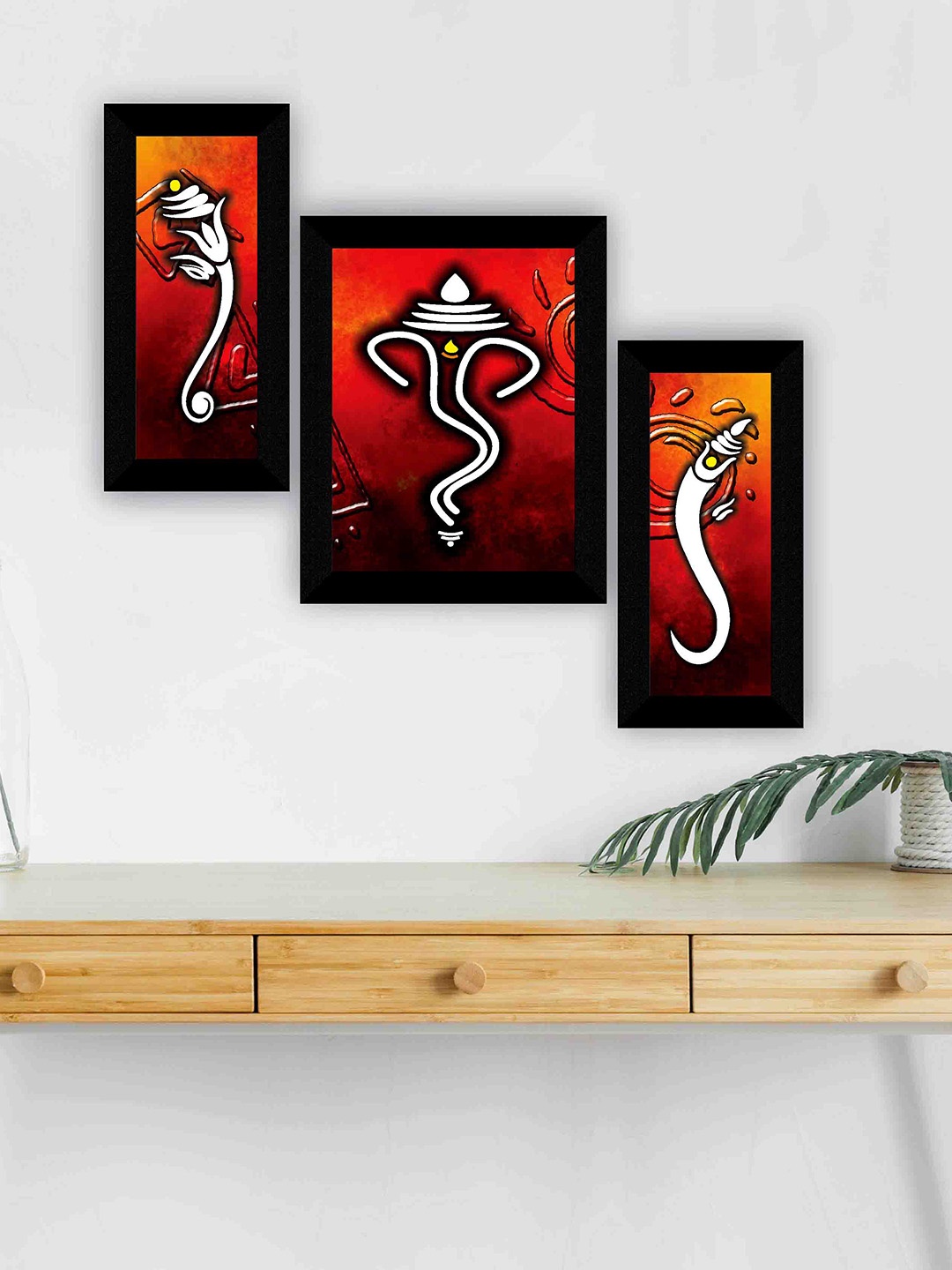 

SAF Orange & Red 3-Pieces Lord Ganesha Printed Framed Wall Art