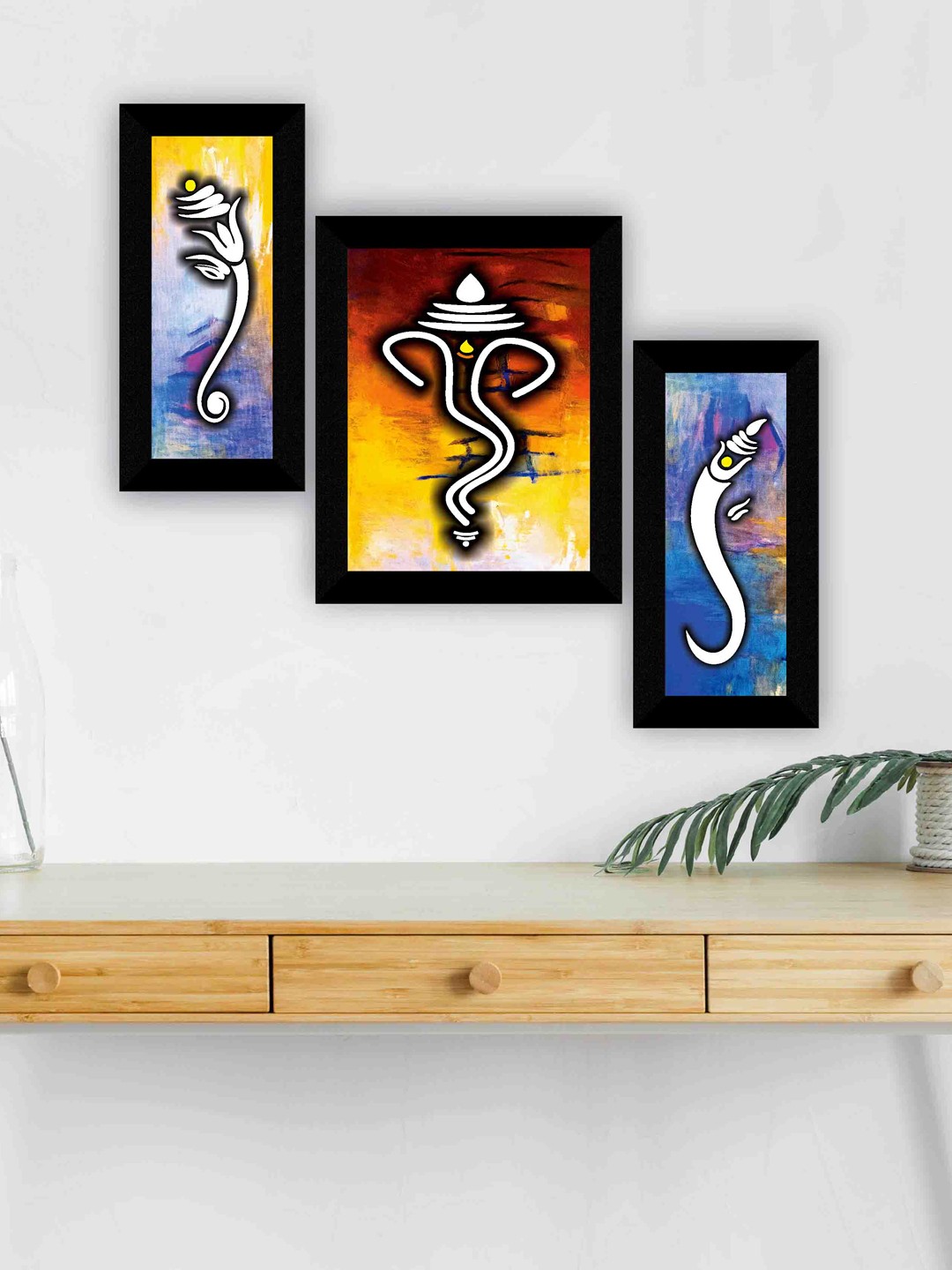 

SAF Blue & Yellow 3-Pieces Lord Ganesha Printed Framed Wall Art