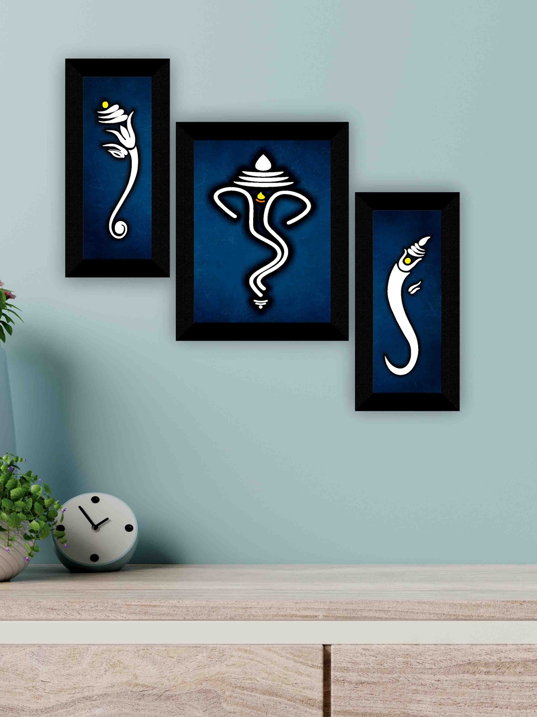 

SAF Blue & Black 3-Pieces Lord Ganesha Printed Framed Wall Art