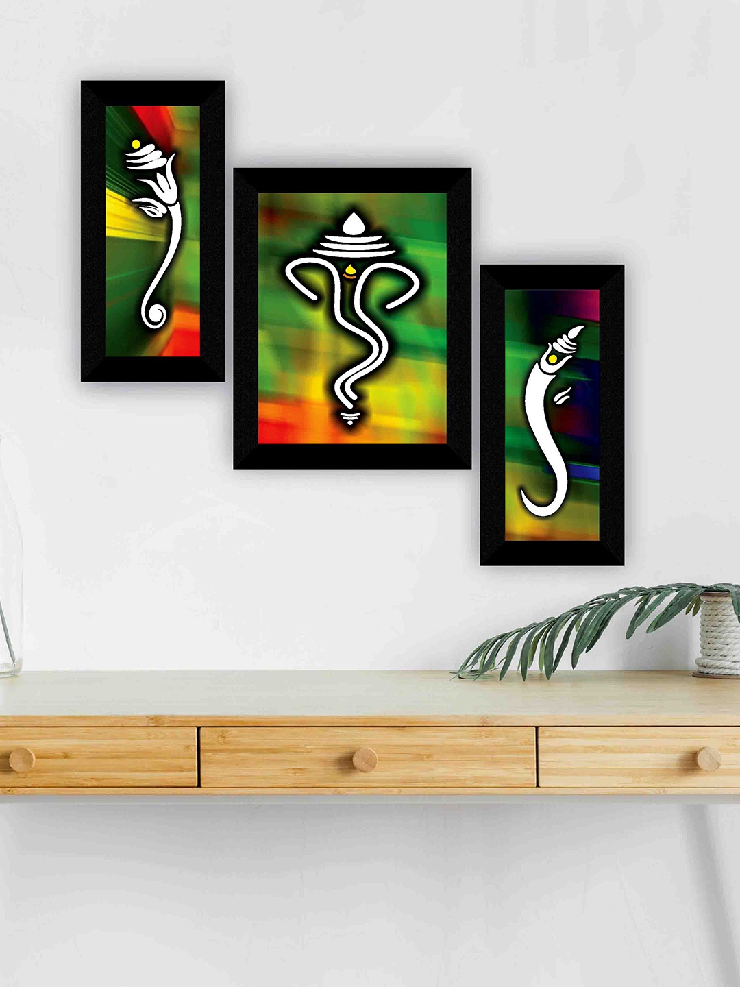 

SAF Green & Yellow Lord 3-Pieces Lord Ganesha Printed Framed Wall Art