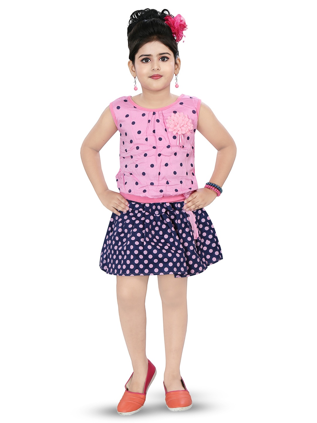 

BAESD Girls Polka Dots Printed Top with Skirt, Pink