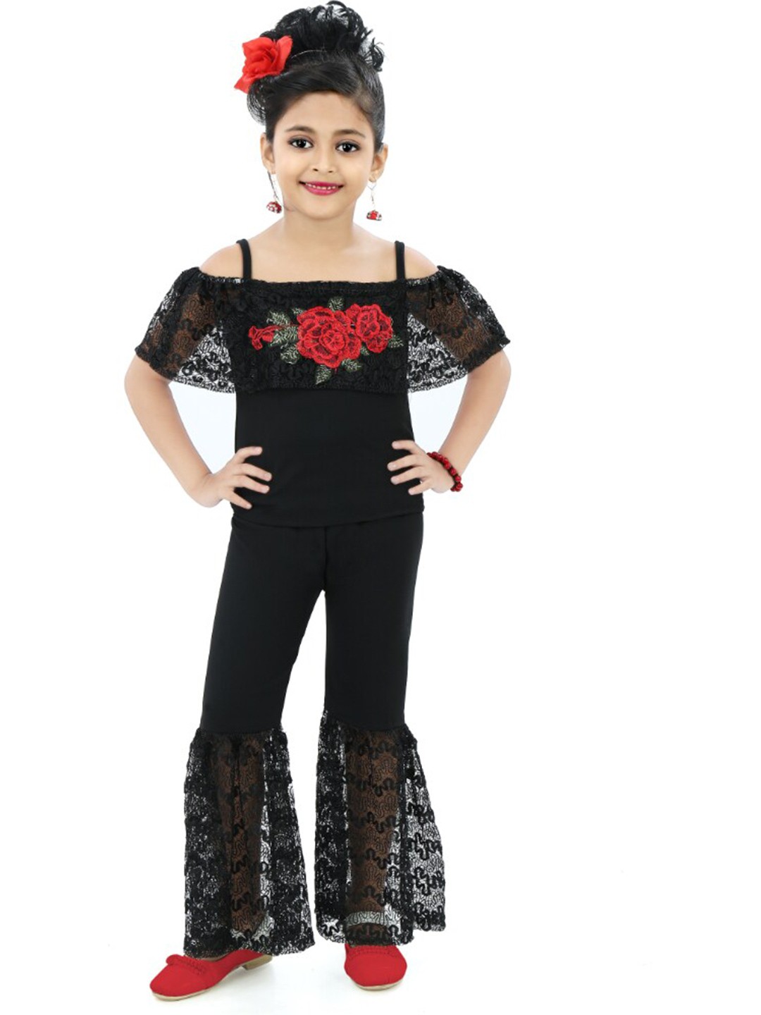 

BAESD Girls Self Design Top with Trousers, Black